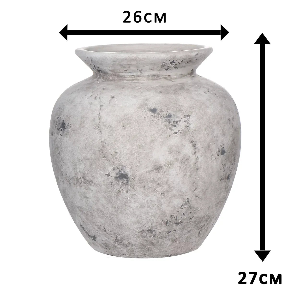 Handcrafted Grey Ceramic Vase 27cm 26cm Rustic Home Decor-Furniture Kingdom